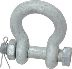 Made in USA - 7/16" Nominal Chain Size, 1.5 Ton Carbon Steel Bolt Anchor Shackle - 7/16" Diam, 1/2" Pin Diam, 1-11/16" High Inside Jaw, 1-1/4" Inside Width, 1-1/4" Max Body Thickness - Exact Tool & Supply