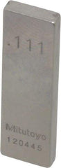Mitutoyo - 0.111" Rectangular Steel Gage Block - Accuracy Grade 0, Includes Certificate of Inspection - Exact Tool & Supply
