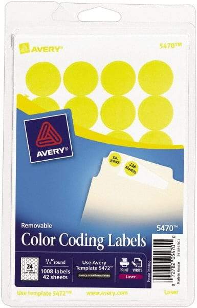 AVERY - 3/4" Wide x 3/4" Long, Neon Yellow Paper Color Coding Labels - For Laser/Inkjet Printers - Exact Tool & Supply