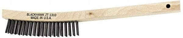 Blackhawk by Proto - 19 Rows x 3 Columns Steel Scratch Brush - 14" OAL, 1-3/16" Trim Length, Wood Curved Handle - Exact Tool & Supply