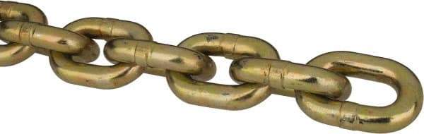Peerless Chain - 3/8" Welded Transport Chain - 6,600 Lb Capacity, Grade 70, Cut to Length, Carbon Steel, Yellow Zinc Finish - Exact Tool & Supply