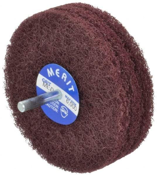 Merit Abrasives - 4" Diam, Medium Mounted Scrubber Buffing Wheel - 3 Ply, Medium Grade, 1/4" Shank Diam, 6,000 RPM - Exact Tool & Supply