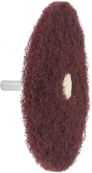 Merit Abrasives - 4" Diam, Medium Mounted Scrubber Buffing Wheel - 1 Ply, Very Fine Grade, 1/4" Shank Diam, 6,000 RPM - Exact Tool & Supply