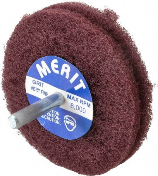 Merit Abrasives - 3" Diam, Medium Mounted Scrubber Buffing Wheel - 2 Ply, Very Fine Grade, 1/4" Shank Diam, 8,000 RPM - Exact Tool & Supply