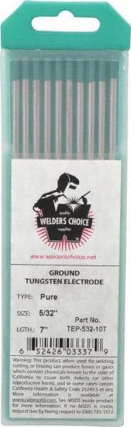 Welding Material - EWP Tungsten Electrode - 5/32" Diam x 7" Long - Exact Tool & Supply