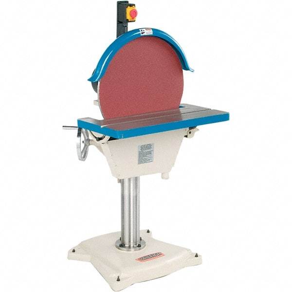 Baileigh - 20" Diam, 1,100 RPM, Single Phase Disc Sanding Machines - 25-1/2" Long Table x 14-1/2" Table Width, 30-1/2" Overall Length x 54-1/2" Overall Height - Exact Tool & Supply