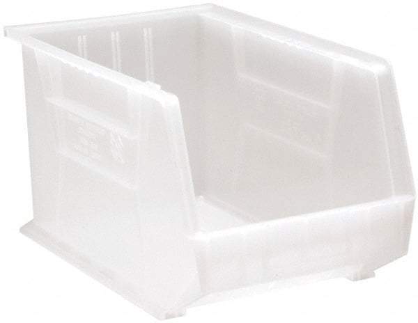 Quantum Storage - 75 Lb. Load Capacity, 18" Deep, Clear Polypropylene Hopper Stacking Bin - 10" High x 11" Wide x 18" Long - Exact Tool & Supply