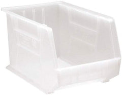 Quantum Storage - 75 Lb. Load Capacity, 18" Deep, Clear Polypropylene Hopper Stacking Bin - 10" High x 11" Wide x 18" Long - Exact Tool & Supply