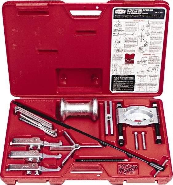 Proto - 18 Piece, 8" Spread, Wide Puller Set - 3 Jaws, 7" Reach - Exact Tool & Supply
