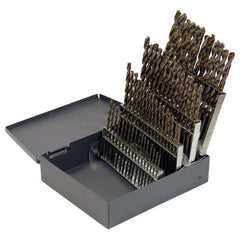 #1-#60 RHS / RHC HSS-CO 8% (M42) 135 Degree Split Point Heavy Duty Cobalt Jobber Length Drill Set - Straw / Gold Oxide - Exact Tool & Supply