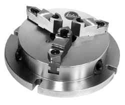 Atlas Workholding - 8" Chuck Diam, 0.29 to 3-1/2" External Chucking Diam, Low Profile Machining Chuck - 6.85" Bolt Hole Spacing, 2.36" Through Hole, 2.44 to 7.48" Internal Chucking Diam, 10.63" Base Width x 2.56" Base Height - Exact Tool & Supply