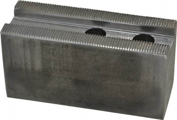 Atlas Workholding - 1.5mm x 60° Serrated Attachment, Square Soft Lathe Chuck Jaw - Steel, 1.18" Btw Mount Hole Ctrs, 4" Long x 1-1/2" Wide x 2" High, 0.63" Groove, M12mm Fastener - Exact Tool & Supply
