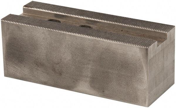 Atlas Workholding - 1.5mm x 60° Serrated Attachment, Square Soft Lathe Chuck Jaw - Steel, 1.18" Btw Mount Hole Ctrs, 5-1/4" Long x 2" Wide x 2" High, 0.71" Groove, M14mm Fastener - Exact Tool & Supply