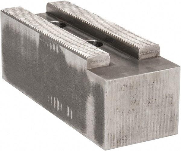 Atlas Workholding - 1.5mm x 60° Serrated Attachment, Square Soft Lathe Chuck Jaw - Steel, 2.362" Btw Mount Hole Ctrs, 7" Long x 2-1/2" Wide x 2-1/2" High, 0.984" Groove, M20mm Fastener - Exact Tool & Supply