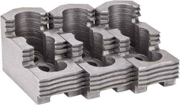 Atlas Workholding - 6" Max Chuck Diam Compatibility, Hard Steel 1.5mm x 60° Serrated Hard Lathe Top Jaws - 1.18" Wide x 2.56" Long x 1.38" High - Exact Tool & Supply