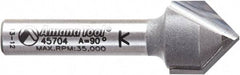 Amana Tool - 1/2" Cut Diam, 1/2" Length of Cut, 2 Flute V-Groove Edge Profile Router Bit - Carbide-Tipped, 1/4" Shank Diam, 1-5/8" OAL, Uncoated - Exact Tool & Supply