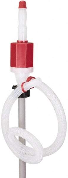 PRO-LUBE - 7 GPM, Polyethylene Hand Operated Siphon Pump - 45-1/2" OAL, For 55 Gal Drums, Antifreeze, Detergents, Water Based Fluids, Mild Acids, Soaps, Waxes & etc - Exact Tool & Supply