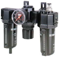 ARO/Ingersoll-Rand - 1/2" NPT Port Standard 3 Piece Filter-Regulator-Lubricator FRL Unit - Metal Bowl, 150 SCFM, 250 Max psi, 7.9" High x 8.693" Long, Manual Drain - Exact Tool & Supply