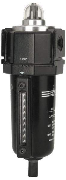 ARO/Ingersoll-Rand - 1/2" Port, 13.2" High x 4-3/4" Wide, FRL Filter with Metal Bowl & Manual Drain - 200 Max psi, 175°F Max, 2.8 oz Bowl Capacity - Exact Tool & Supply