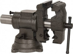 Palmgren - 5-1/8" Jaw Width x 4, 4-1/2" (V-Jaw) Jaw Opening Capacity, 3-1/2" Throat Depth, Bench & Pipe Combination Vise - 1/4 to 3-1/2" Pipe Capacity, Swivel Base, Bolt Down Attachment, Cast Iron (Body), Steel (Jaw Plate) - Exact Tool & Supply