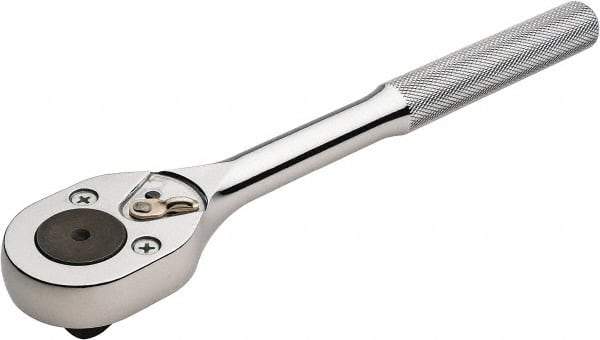 Proto - 1/2" Drive Pear Head Ratchet - Chrome Finish, 10" OAL, 24 Gear Teeth, Standard Knurled Handle, Standard Head - Exact Tool & Supply