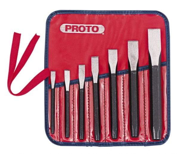 Proto - 7 Piece Cold Chisel Set - 5-1/2, 5-3/8, 5-9/16, 6, 6-3/4, 7-3/8 & 8" OAL, Sizes Included 5/16 to 7/8" - Exact Tool & Supply