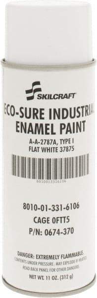 Ability One - White, Flat, Enamel Spray Paint - 8 to 10 Sq Ft per Can, 11 oz Container - Exact Tool & Supply