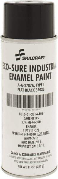 Ability One - Black, Flat, Enamel Spray Paint - 8 to 10 Sq Ft per Can, 11 oz Container - Exact Tool & Supply