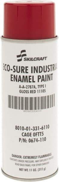 Ability One - Red, Gloss, Enamel Spray Paint - 8 to 10 Sq Ft per Can, 11 oz Container - Exact Tool & Supply