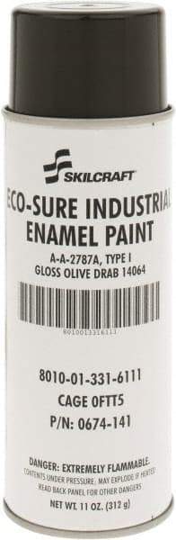 Ability One - Olive Drab, Gloss, Enamel Spray Paint - 8 to 10 Sq Ft per Can, 11 oz Container - Exact Tool & Supply