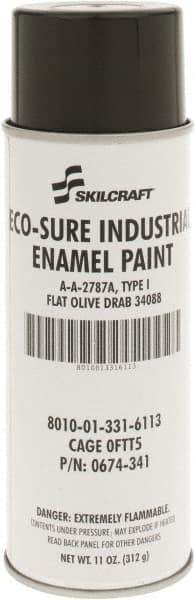 Ability One - Olive Drab, Flat, Enamel Spray Paint - 8 to 10 Sq Ft per Can, 11 oz Container - Exact Tool & Supply