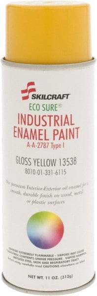 Ability One - Yellow, Gloss, Enamel Spray Paint - 8 to 10 Sq Ft per Can, 11 oz Container - Exact Tool & Supply