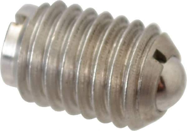 Gibraltar - 1/2-13, 0.281" Ball Diam, 3/4" Body Length, 0.072" Max Ball Reach, Threaded Ball Plunger - Stainless Steel Body, Stainless Steel Ball, 6 Lb Initial End Force, 30 Lb Final End Force - Exact Tool & Supply