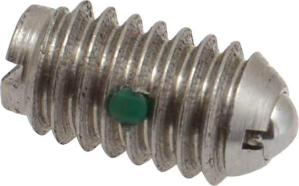 Gibraltar - 5/16-18, 0.156" Ball Diam, 37/64" Body Length, 0.04" Max Ball Reach, Threaded Ball Plunger - Stainless Steel Body, Stainless Steel Ball, 4 Lb Initial End Force, 9 Lb Final End Force, Locking Element - Exact Tool & Supply