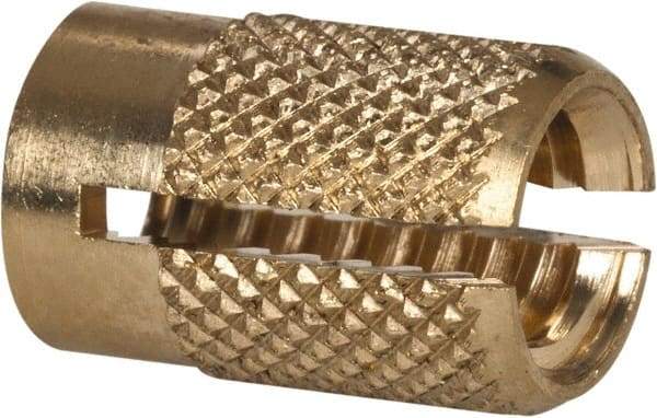 E-Z LOK - 1/4-20 UNC Brass Flush Press Fit Threaded Insert for Plastic - 1/2" OAL, 0.326" Insert Diam, 5/16" Hole Diam, 5/16" Drill - Exact Tool & Supply