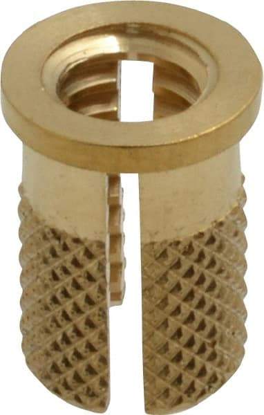 E-Z LOK - 1/4-20 UNC Brass Flanged Press Fit Threaded Insert for Plastic - 1/2" OAL, 0.326" Insert Diam, 5/16" Hole Diam, 5/16" Drill - Exact Tool & Supply
