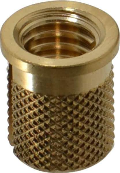 E-Z LOK - 5/16-18 UNC Brass Flanged Press Fit Threaded Insert for Plastic - 9/16" OAL, 0.389" Insert Diam, 0.357" Hole Diam, 3/8" Drill - Exact Tool & Supply