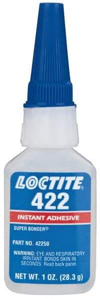 Loctite - 1 oz Bottle Clear Instant Adhesive - Series 422, 30 sec Working Time, 24 hr Full Cure Time, Bonds to Metal, Plastic & Rubber - Exact Tool & Supply