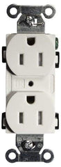 Hubbell Wiring Device-Kellems - 125 VAC, 15 Amp, 5-15R NEMA Configuration, White, Specification Grade, Self Grounding Duplex Receptacle - 1 Phase, 2 Poles, 3 Wire, Flush Mount, Tamper Resistant - Exact Tool & Supply