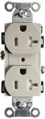 Hubbell Wiring Device-Kellems - 125 VAC, 20 Amp, 5-20R NEMA Configuration, Gray, Specification Grade, Self Grounding Duplex Receptacle - 1 Phase, 2 Poles, 3 Wire, Flush Mount, Tamper Resistant - Exact Tool & Supply