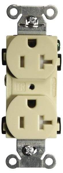Hubbell Wiring Device-Kellems - 125 VAC, 20 Amp, 5-20R NEMA Configuration, Ivory, Specification Grade, Self Grounding Duplex Receptacle - 1 Phase, 2 Poles, 3 Wire, Flush Mount, Tamper Resistant - Exact Tool & Supply