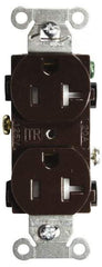 Hubbell Wiring Device-Kellems - 125 VAC, 20 Amp, 5-20R NEMA Configuration, Brown, Specification Grade, Self Grounding Duplex Receptacle - 1 Phase, 2 Poles, 3 Wire, Flush Mount, Tamper Resistant - Exact Tool & Supply