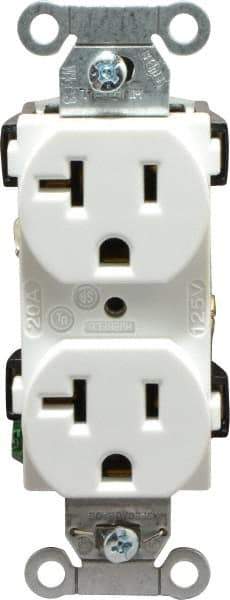 Hubbell Wiring Device-Kellems - 125 VAC, 20 Amp, 5-20R NEMA Configuration, White, Specification Grade, Self Grounding Duplex Receptacle - 1 Phase, 2 Poles, 3 Wire, Flush Mount - Exact Tool & Supply