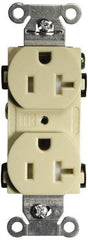 Hubbell Wiring Device-Kellems - 125 VAC, 20 Amp, 5-20R NEMA Configuration, Ivory, Specification Grade, Self Grounding Duplex Receptacle - 1 Phase, 2 Poles, 3 Wire, Flush Mount, Tamper Resistant - Exact Tool & Supply