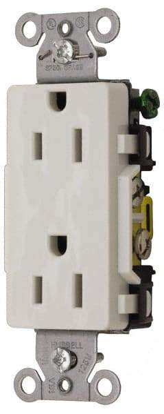 Hubbell Wiring Device-Kellems - 125 VAC, 15 Amp, 5-15R NEMA Configuration, White, Specification Grade, Self Grounding Duplex Receptacle - 1 Phase, 2 Poles, 3 Wire, Flush Mount - Exact Tool & Supply