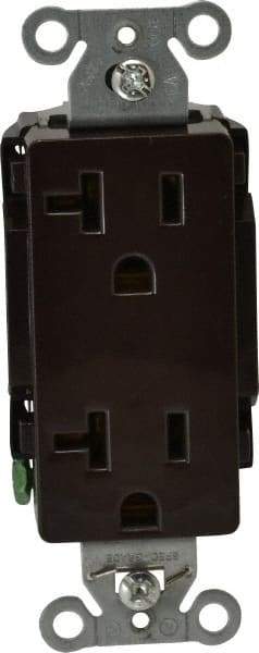 Hubbell Wiring Device-Kellems - 125 VAC, 20 Amp, 5-20R NEMA Configuration, Brown, Specification Grade, Self Grounding Duplex Receptacle - 1 Phase, 2 Poles, 3 Wire, Flush Mount - Exact Tool & Supply