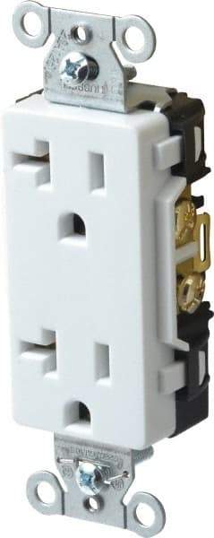 Hubbell Wiring Device-Kellems - 125 VAC, 20 Amp, 5-20R NEMA Configuration, White, Specification Grade, Self Grounding Duplex Receptacle - 1 Phase, 2 Poles, 3 Wire, Flush Mount - Exact Tool & Supply
