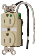 Hubbell Wiring Device-Kellems - 125 VAC, 15 Amp, 5-15R NEMA Configuration, Ivory, Hospital Grade, Self Grounding Duplex Receptacle - 1 Phase, 2 Poles, 3 Wire, Flush Mount, Chemical, Corrosion and Impact Resistant, Tamper Resistant - Exact Tool & Supply