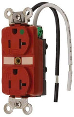 Hubbell Wiring Device-Kellems - 125 VAC, 20 Amp, 5-20R NEMA Configuration, Red, Hospital Grade, Self Grounding Duplex Receptacle - 1 Phase, 2 Poles, 3 Wire, Flush Mount, Chemical, Corrosion and Impact Resistant, Tamper Resistant - Exact Tool & Supply