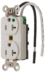 Hubbell Wiring Device-Kellems - 125 VAC, 20 Amp, 5-20R NEMA Configuration, White, Hospital Grade, Self Grounding Duplex Receptacle - 1 Phase, 2 Poles, 3 Wire, Flush Mount, Chemical, Corrosion and Impact Resistant, Tamper Resistant - Exact Tool & Supply